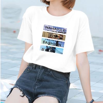 China Beautiful Breathable T-shirt Summer Woman Printed Short T-shirt Women's Ullzang Girl Black Sleeve T-shirt for sale