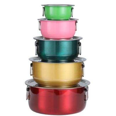 China Viable Styles 10pcs Indian Cookware Set Colorful Kitchen Appliances Cooking Soup Pot With Ears Lid Stock Cookers Pot Set for sale