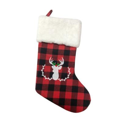 China Decorations Santa Claus Sock Decor Wholesale Commercial Santa Claus Sock Plaid Christmas for sale