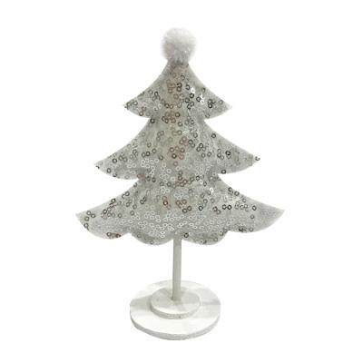 China Christmas Tree Decoration Set Wholesale Custom Glitter 16cm Christmas Tree Set Felt Silver Christmas Tree Decorations for sale