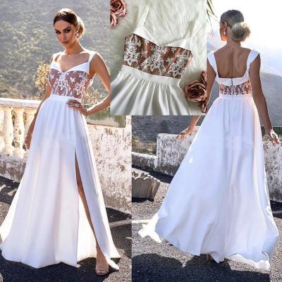 China Hot Selling Anti-static Fashion Lace Slit Wedding Dress Fashion Split Sexy Women Party Dress for sale