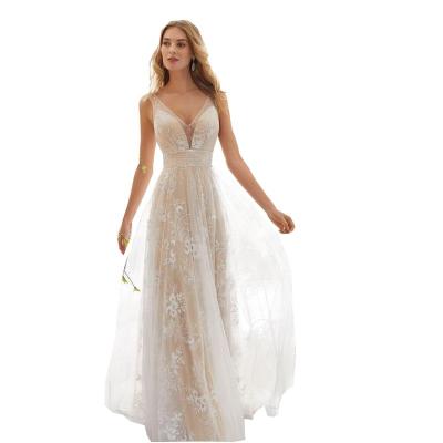 China European and American sexy V collar new lace dress anti-static sleeveless wedding dress for sale