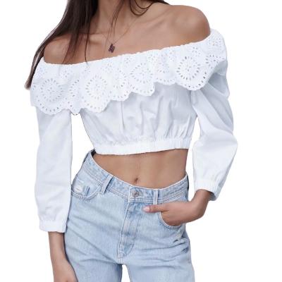 China Anti-pilling 2022 Sexy Bohemian Style Embroidery Long Sleeve Cotton Shirt Women White Blouses for sale