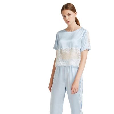 China 2021 factory custom 100% silk anti-pilling stars over women pajamas lace up pajamas suit for sale