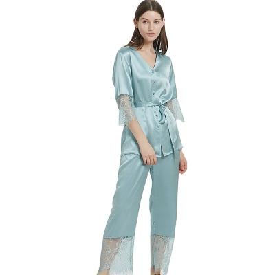 China 2021 Factory custom anti-pilling stars over women pajamas 100% silk lace pajamas suit for sale