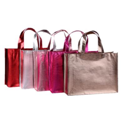 China Wholesale Custom Shiny Logo Tote Shopping Metallic Aluminum Foils Laminated PP Non Woven Bag For Clothing for sale