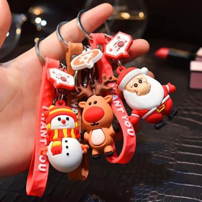 China Custom Cute Rubber Santa Claus Deer Dolls Lanyard Promotional Key Chain 3D Christmas LOGO Silicone PVC Carabiner Keychain Rubber Gifts for sale