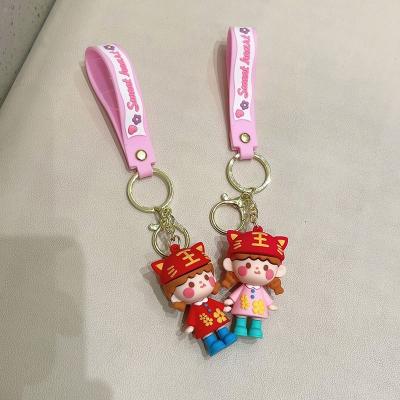 China Lovely Tiger Hat Beauty Girl Hot Sale Rubber Key Ring Accessory Schoolbag Pendant Car Key Chain Bag Ornaments Custom Wholesale for sale