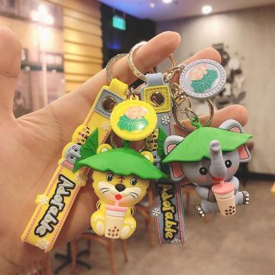 China Custom Women Bag Decoration Promotional Gift Metal Car Chain Key Chain Keyring Lovely Lotus Leaf Bear Cat Cartoon Rubber Design for sale