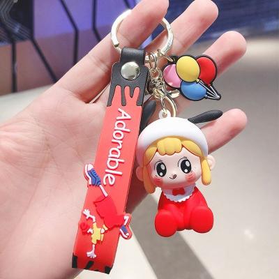 China Wholesale Cute Promotional Soft Rubber Bag Dangling Dolls Hat Girl Hat Design Girl Key Chain PVC Key Chain for sale