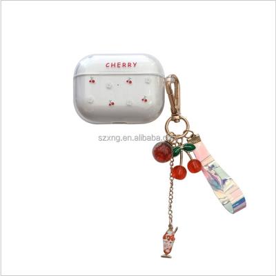 China Luxury fashion with cute tpu chain girl pendants case for AirPods pro, cute 3d fruit flora cherry case cover soft protective case for air pod gen 1 2 3 pro korea for sale