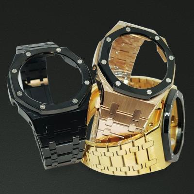 China Luxury custom stainless steel ga2100 stainless steel gold plated strap bands for casio watches for sale