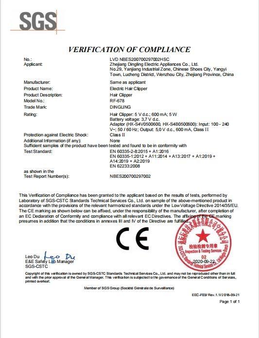 CE - Zhejiang Dingling Electric Appliances Co., Ltd.