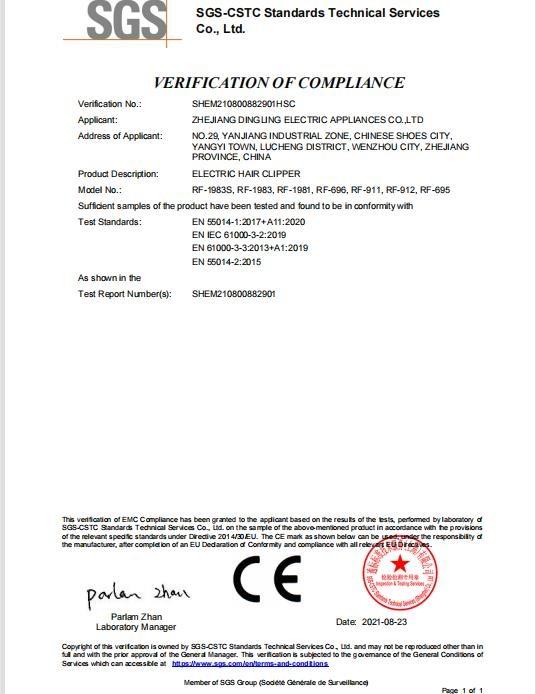 CE - Zhejiang Dingling Electric Appliances Co., Ltd.