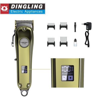 China DINGLING Car Free Sample LCD Show Gold Barbers Cutting Professional Hair Clippers Men Rechargeable Cordless Electric Trimmer for sale