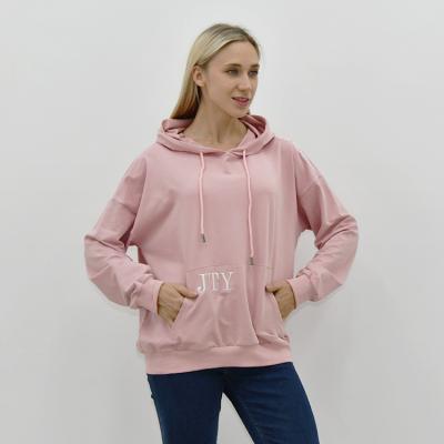 China Anti-wrinkle custom design your own logo grafic embossed hooded drawstring sleeves long loose pink women hoodies for sale