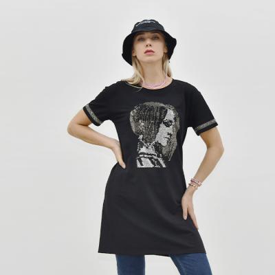 China Oversized Fashion Dress Sweatshirts Girls Croptop Print Black T-shirt Dress Anti-Static Plus Size Women's Dresses for sale