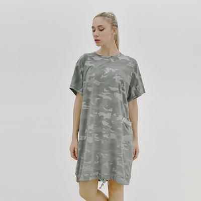 China Wholesale Custom Ladies Anti-Static Camouflage Sublimation Cotton Knit Loose Round Neck Short Sleeve T-shirt Dress For Women for sale