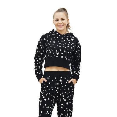 China Breathable Long Sleeve Hoodie Cotton Black Women Zipper Color Print Fashion Pants Two Piece Sets Sets for sale