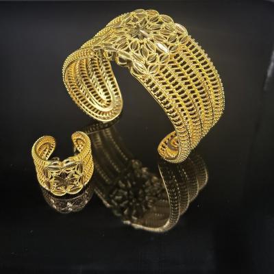 China Fashion Good quality factory direct jewellery Dubai set wedding brass jewellery 24k gold plated bracelet ring set for sale