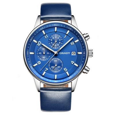 China Chronograph fashion luxury men's quartz watches waterproof sport wristwatch cowhide strap china factory for men for sale