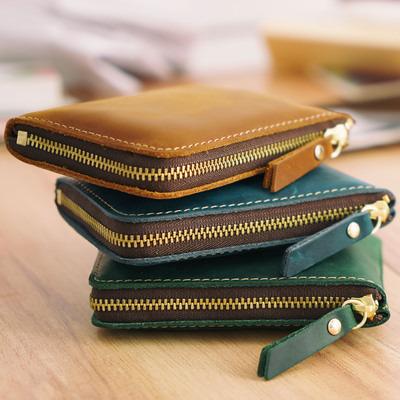 China Real Zipper Vintage Wallets Mancraft Style Waterproof Leather Coin Purse Simple Short Wallet for sale