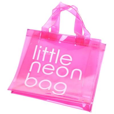 China Custom Made High Quality Beach Tote Bags Candy Colors Summer Logo Little Neon Bag PVC High Quality Transparent Waterproof Promotional Clear Plastic Beach Bag for sale