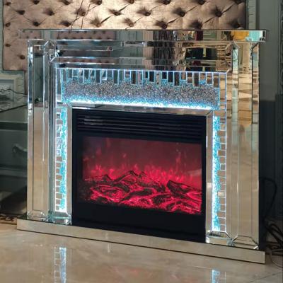 China Other New 2022 Luxury Crushed Diamond Mirrored Fireplace Mirrored TV Cabinet with Led Display and Speaker for Living Room for sale