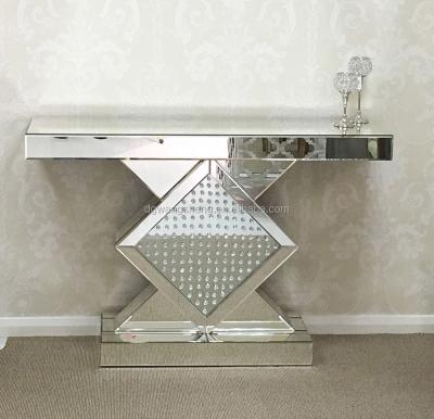 China Contemporary Venetian CONSOLE TABLE Mirrored Glass Floating Crystal Diamond Console Hall Table for sale