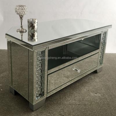 China Venetian Mirrored TV Stand Glass Floating Crystal Widescreen Corner TV Unit Cabinet Stand for sale