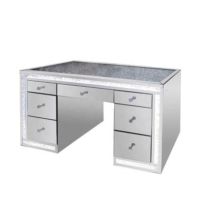 China New Hot Sale Modern Design 7 Drawers Mirrored Dressing Table Crushed Diamond Vanity Top Dresser Table With LED Light for sale