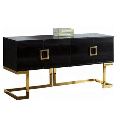 China Modern hot sale mirrored sideboard modern black mirrored glass sideboard with gold stainless steel trim and base for sale