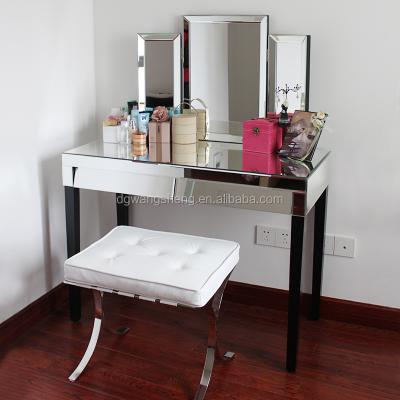 China PANEL Venetian style wood mirrored dressing table with mirror and stool for sale