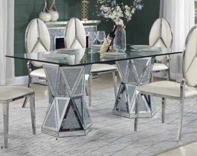 China Others Shape Living Room Tempered Glass Top Crushed Diamond Base Mirrored Dining Table for sale