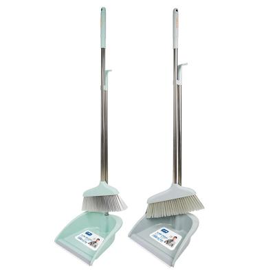 China Source Home Soft Wool Broom Household Stainless Steel Rod Plastic Broom Dustpan Set for sale