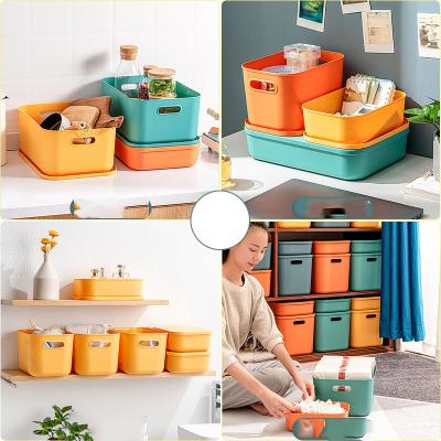 China Wholesale Morandi Color Folding Storage With Cover Clothes Snacks Cosmetics Sundries Plastic Large Capacity Storage Box for sale