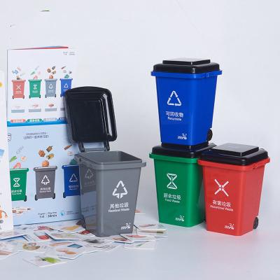 China Mini Creative Science and Education Rubbish Viable Color Matching Gaming Desktop Plastic Trash Can for sale