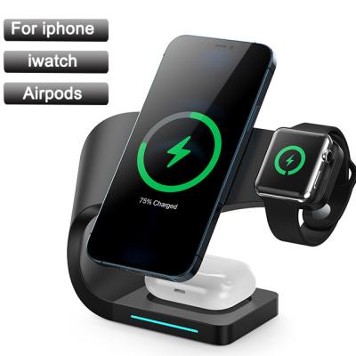 China Magnetic Wireless Charger Stand For iPhone 4 In 1Miltifunctional Charger, 15W Fast Wireless Charger Device For Cell Phone 2.5W Charger For Watch 2W Charging Pad for sale