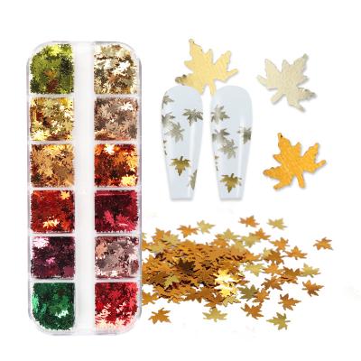 China Easy Apply Ultra-flaky Fallen Decoration Kit Autumn Accessories Set Nail Leaf Shape Maple Leaves Metallic Glitter Wholesale Nail for sale