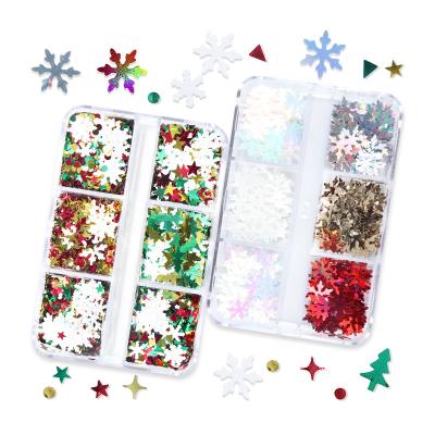 China Easy Apply 6 Grids Snowflakes Nail Glitter White Star Christmas Tree Glitter Flakes Nail Art Decorations Manicure Design Christmas Accessories for sale