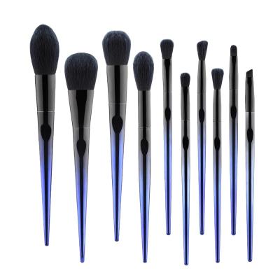 China Angular Blush Good Quality 10pcs Private Label Blue Handle Makeup Brush Set Brushes Makeup for sale