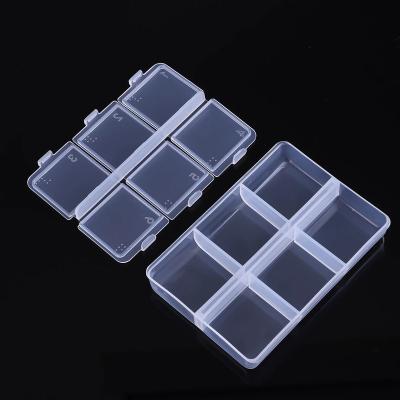 China Clear Durable 6 Grids Rectangle Nail Art Storage Box Nail Jewelry Rhinestone Manicure Accessories Decoration Container Case for sale