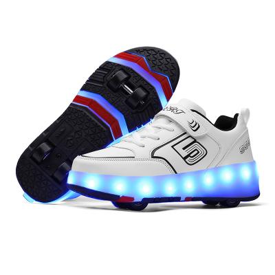 China Flash Two Boy Quad Kick Roller Retractable Shoes, LED Flash Sports Kids Roller Shoes Kids With Wheels zapatillas para nios for sale