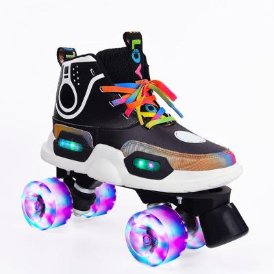 China 2021 New TPR Kids 4 Wheeled Shoes, Quadruple Roller Shoes For Boys Girls, Deformation Kids Roller Stripes With Wheels for sale