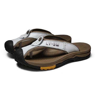 China Wecoo 2021 Summer New Genuine Leather Men's Beach Sandals Flip Flops Flat Men's Beach Shoes Other Fashion Shoes for sale