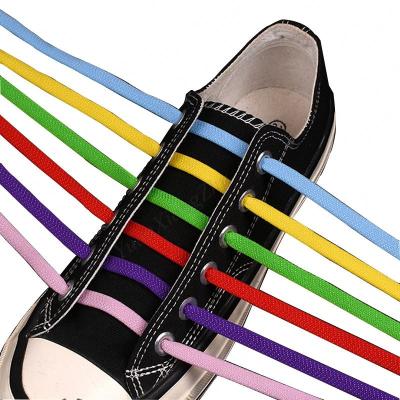 China 2021new magnetic latch flat elastic laces no tie flat multi color sports shoe laces turning metal capsule lazy lock laces for sale