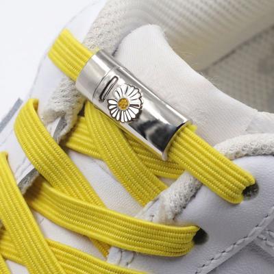 China 2023 Hot No Lock Chrysanthemum Tie Shoe Laces Metal Lazy Laces Sneaker Laces Quick Lazy Easy Magnetic Flat Elastic Lace for sale