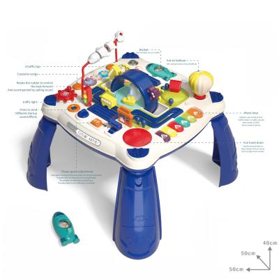 China Building blocks 2 in 1 double-sided game board with building blocks dish music keys education table baby the first learner table for sale