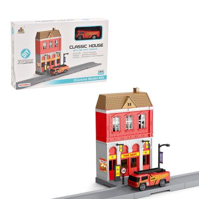 China Mini Building Toy Classic DIY Brick Shop House with 1:64 Alloy Vehicle Educational for Children's New 2021 Toy Shop for sale