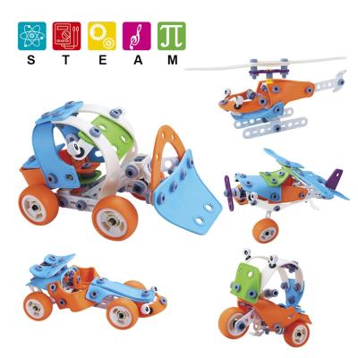 China Building Toy Amazon Hot Sale 5 In 1 Small Engineer Rubber Blocks 132pcs Boys Play Rod Building Toys for sale